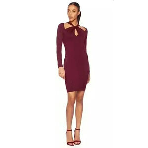 NWT Susana Monoco Port Burgundy Keyhole Choker Cutout Neckline XS Dress